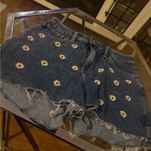 Hollister Blue Jean Shorts with Cream Floral Design
